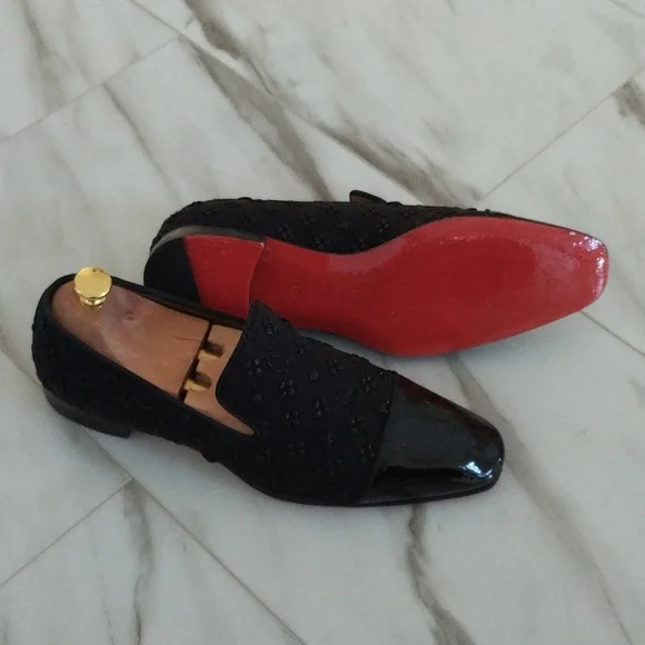 CHRISTIAN LOUBOUTIN Dandelion Flat Patent Jacquard Sky Loafer - Picture 1 of 6